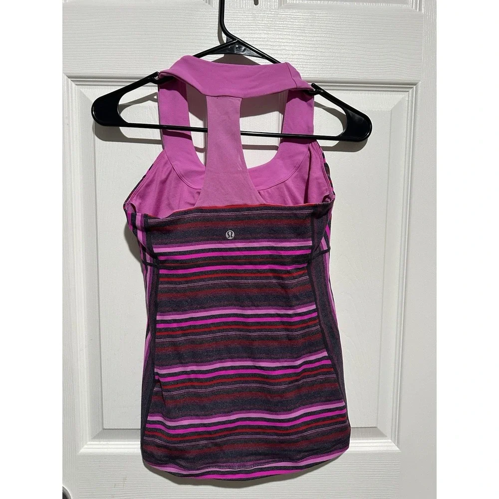 Lululemon scoop neck tank top Striped Paris Pink 6 - Picture 4 of 7
